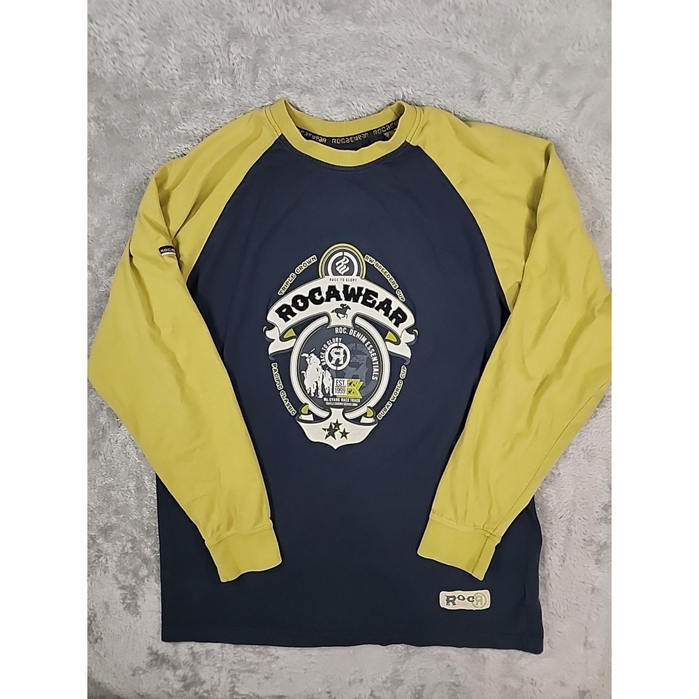 Rocawear Navy and Yellow Long Sleeve Raglan Shirt